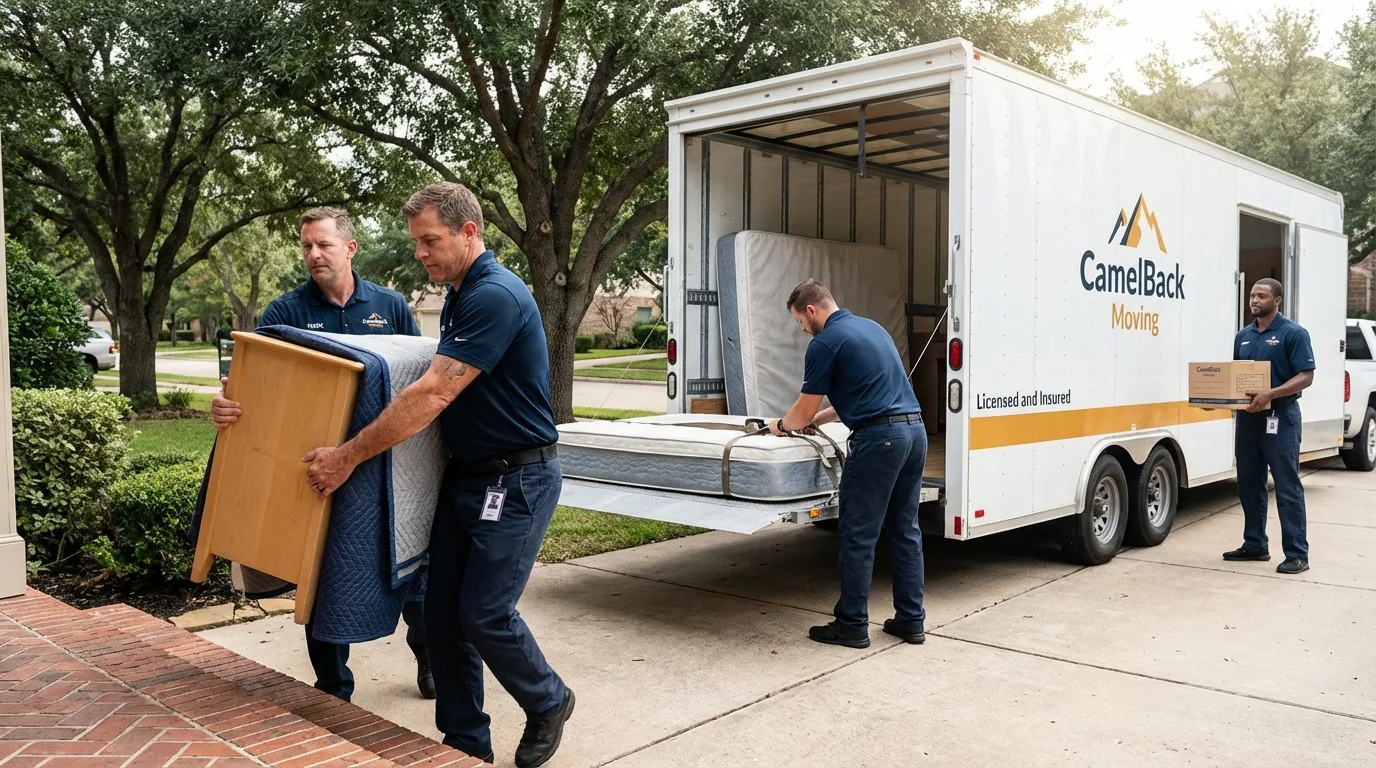Crew loading residential truck for cross-state move from Glidden, IA