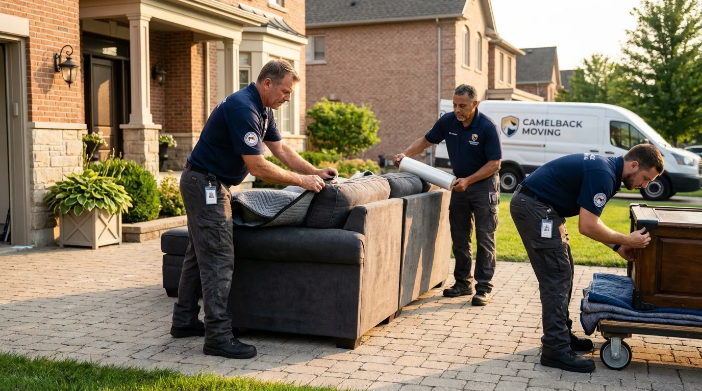 Large estate moving crew wrapping furniture in Glidden, IA